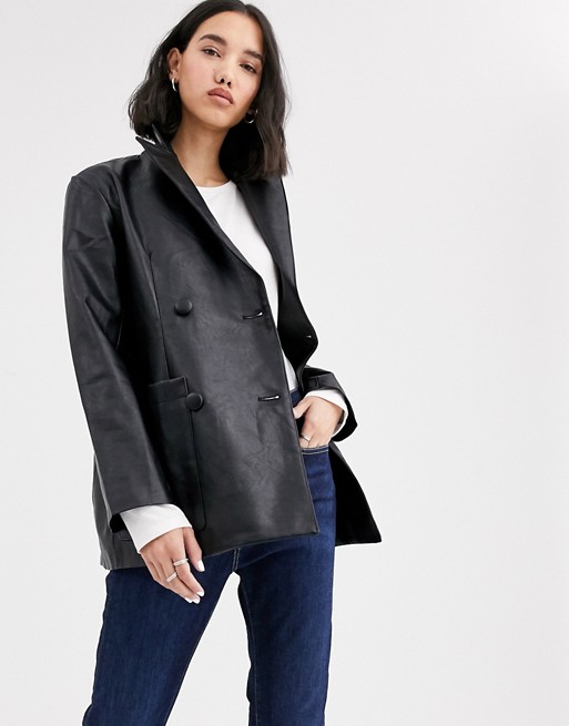 Native Youth double breasted blazer in faux leather co-ord