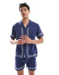 [Native Youth] Native Youth double gauze embroidered shirt in navy (part of a set) Chest 38 NAVY
