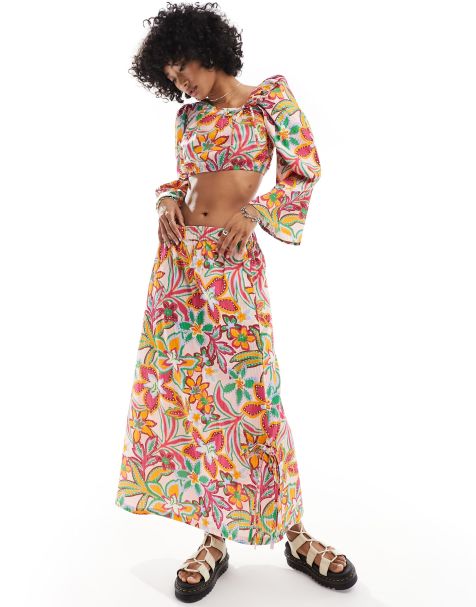 Native Youth draw cord floral print midaxi skirt co-ord in multi - view 1