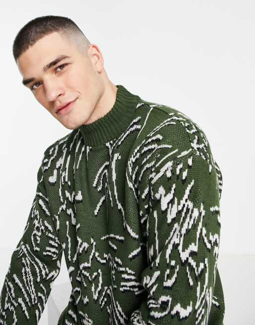 Native Youth – Dzianinowy sweter oversize z żakardowym wzorem w bazgroły 
