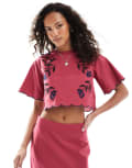 [Native Youth] Native Youth embroidered cropped blouse top in burgundy (part of a set) XS BURGUNDY