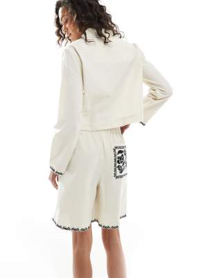 Native Youth Embroidered Edge Linen Shorts In Neutral