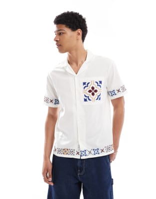 Native Youth Native Youth embroidered edge short sleeve shirt in white