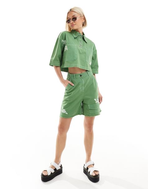 Native Youth embroidered pocket detail short co-ord in green - view 1