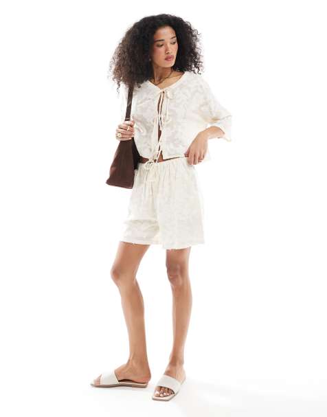 Native Youth embroidered shorts in ivory - view 1