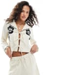 [Native Youth] Native Youth embroidered tie detail shirt in stone (part of a set)-Neutral S STONE