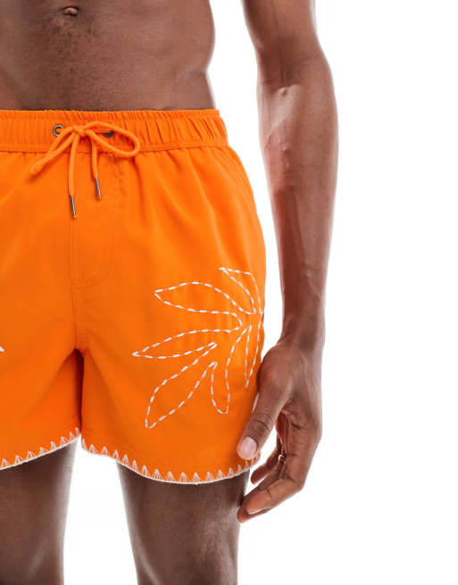 Native Youth embroidery print swim shorts in orange, 2 of 4
