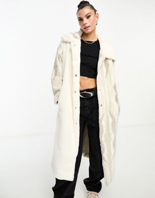 Native Youth faux fur panelled coat in grey and white - ASOS Price Checker
