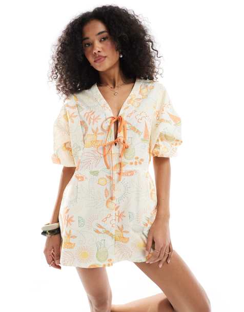Native Youth – Flerfärgad playsuit med strandmönster och knytdetaljer - view 1