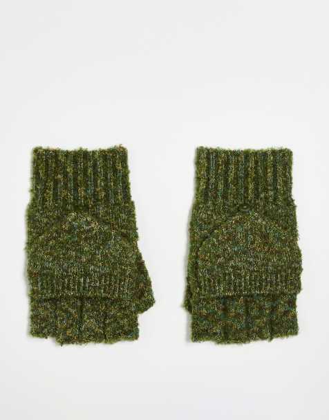 Native Youth fold detail knitted gloves in green - view 1