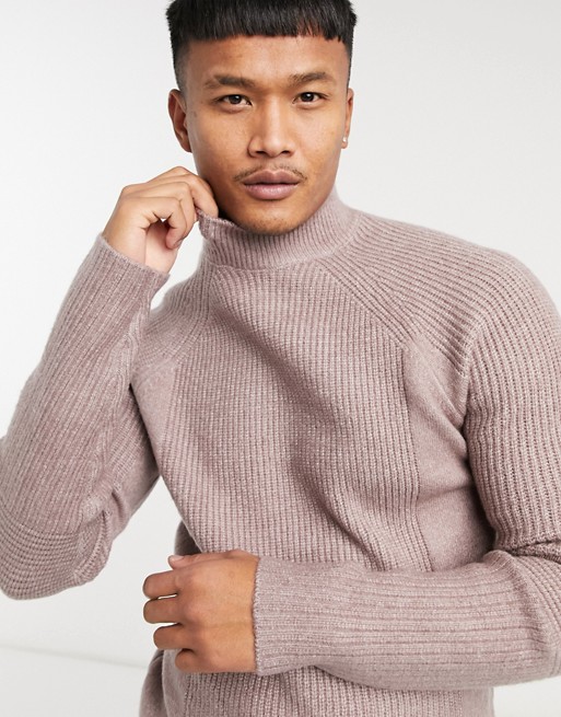Native Youth funnel neck knitted jumper in pale mauve