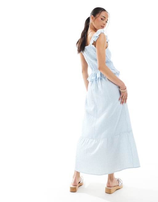 Native Youth gingham ruffle check midi dress in light blue, 3 of 4