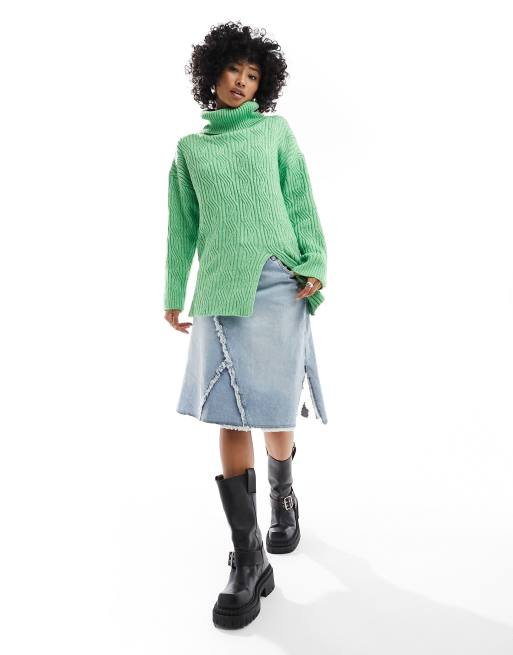 Native Youth – Grobstrick-Pullover in Grün mit Oversize-Schnitt und Stehkragen