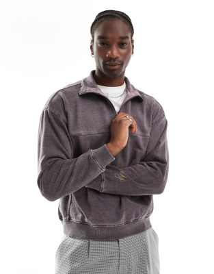 Native Youth Heavy Wash Quarter Zip Sweatshirt In Purple