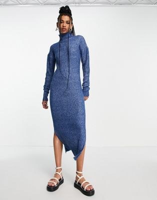 Native Youth high neck knitted midi dress with side split in navy