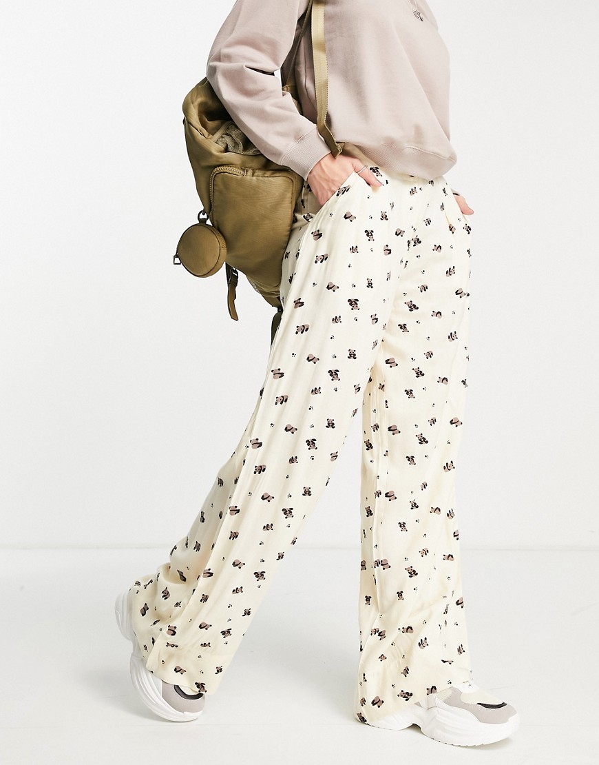 Native Youth high waist pleated front very wide leg pants in panda party print - part of a set-Neutral