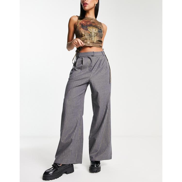 Native Youth high waist wide leg pants in gray pinstripe - part of