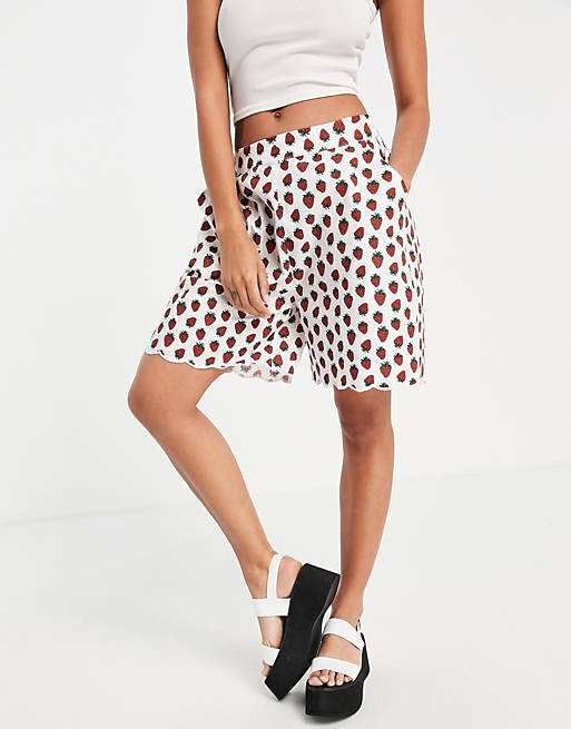 Native Youth high waisted shorts with scalloped hem in strawberry print co-ord