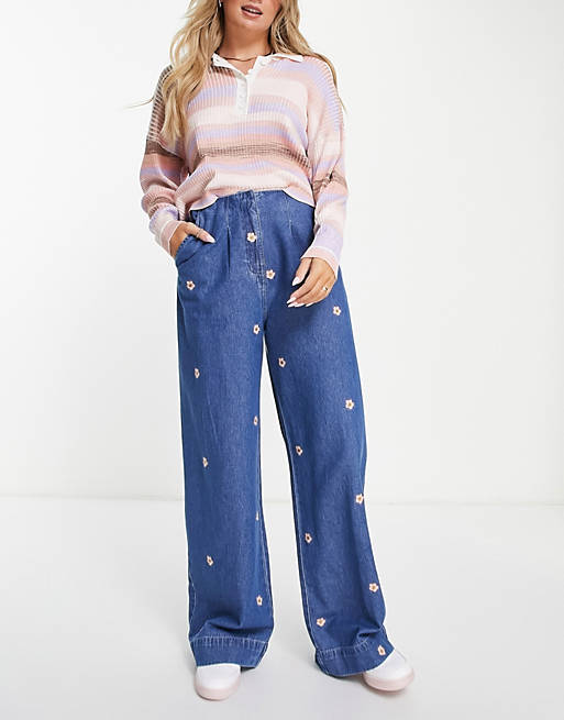 Native Youth high waisted wide leg jeans with embroidery - a set | ASOS