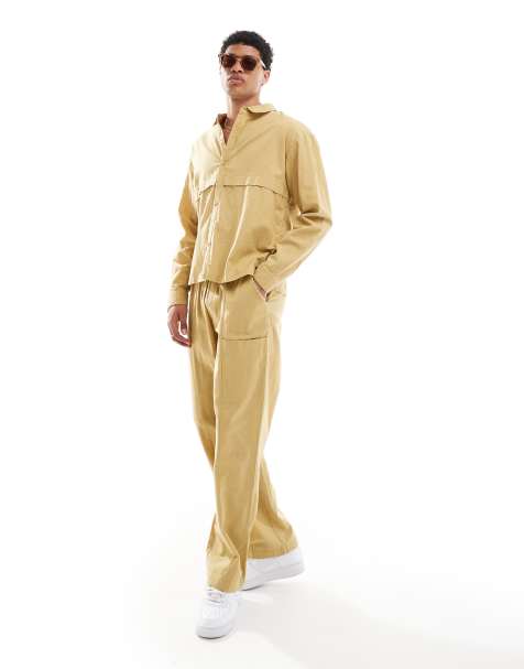 Native Youth – Hose aus Leinen in verwaschenem Khaki mit weitem Bein - view 1