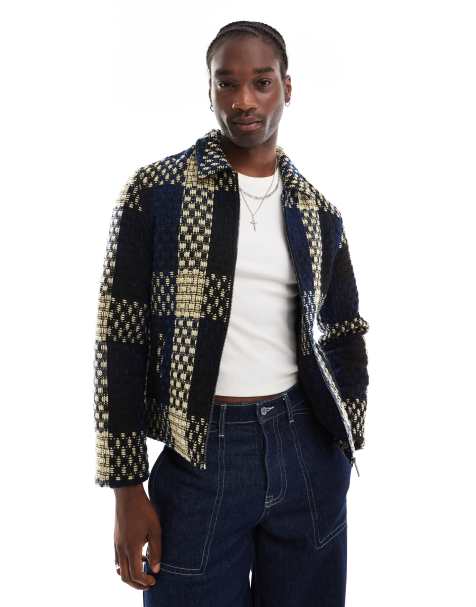 Native Youth – Jacke in Marineblau kariert aus schwerem Jacquard - view 1