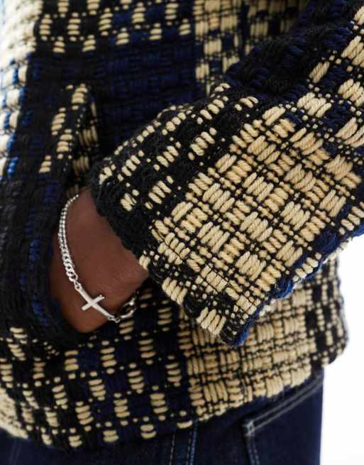 Native Youth – Jacke in Marineblau kariert aus schwerem Jacquard, 3 von 4