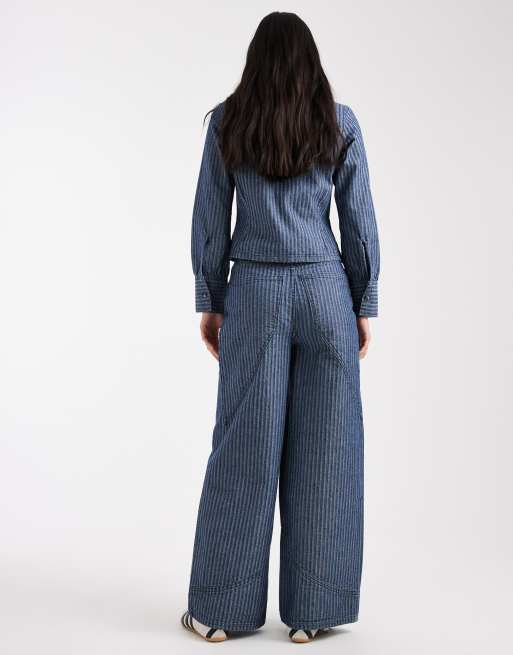 Native Youth jacquard stripe wide leg jeans in blue, 2 of 5