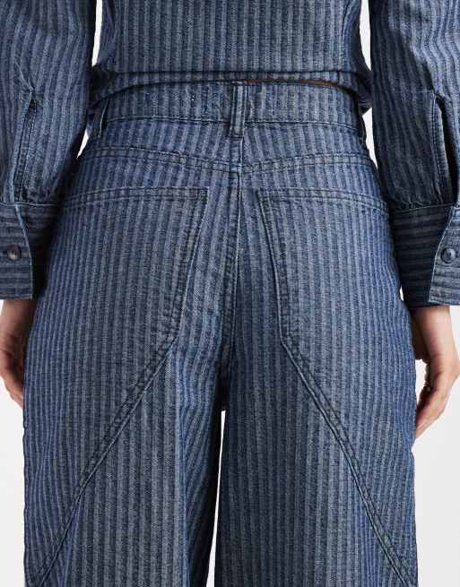 Native Youth jacquard stripe wide leg jeans in blue, 4 of 5