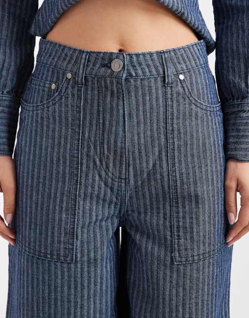 Native Youth jacquard stripe wide leg jeans in blue, 5 of 5