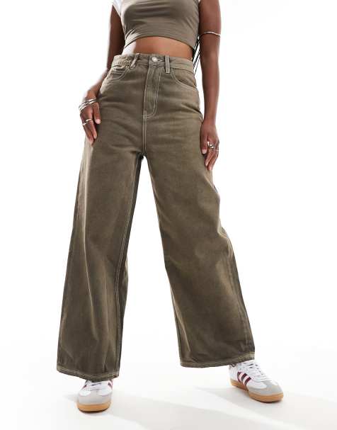 Native Youth - Jeans med barrel-ben i vasket chokoladebrun - view 1