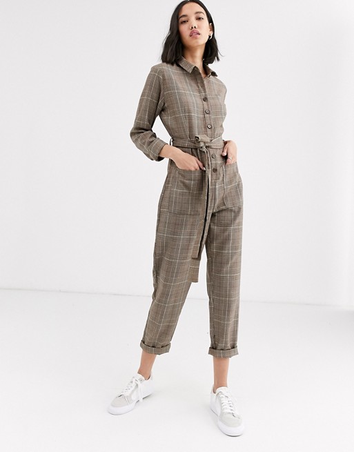 Native Youth jumpsuit with tie waist in check