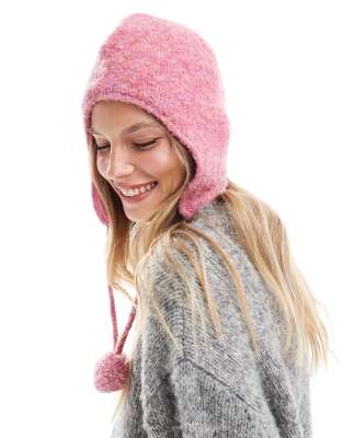 Native Youth Native Youth knitted bonnet hat in pink marl