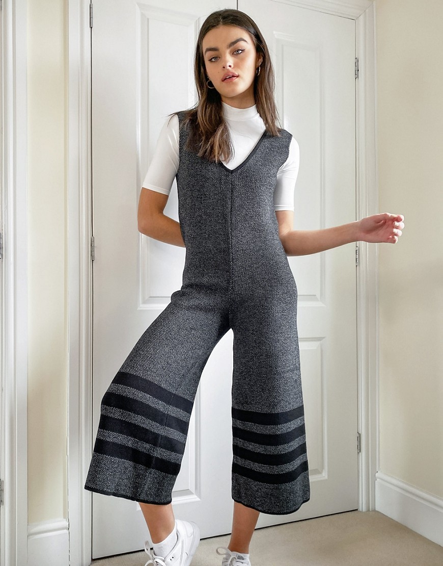Native Youth knitted culotte jumpsuit in charcoal-Grey