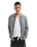 [Native Youth] Native Youth knitted jacquard stripe long sleeve shirt in grey Chest 38 GREY