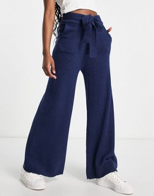 Native Youth knitted wide leg trousers with belt in navy