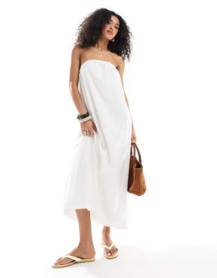 Native Youth – Kremowa lniana sukienka maxi z dekoltem bandeau - view 1