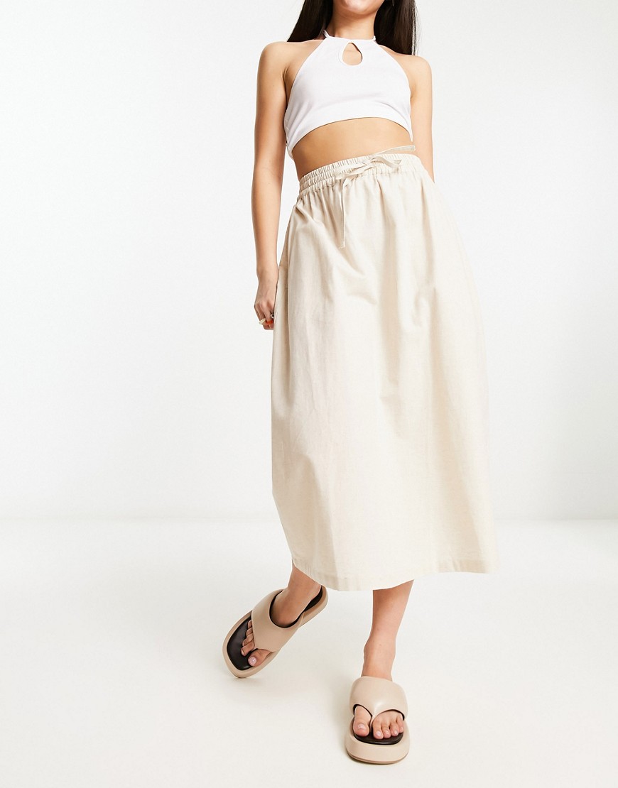 Native Youth linen drawcord midaxi skirt in ecru-Neutral