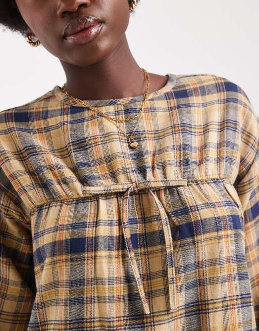 Native youth long sleeve dress in yellow check , 3 of 4