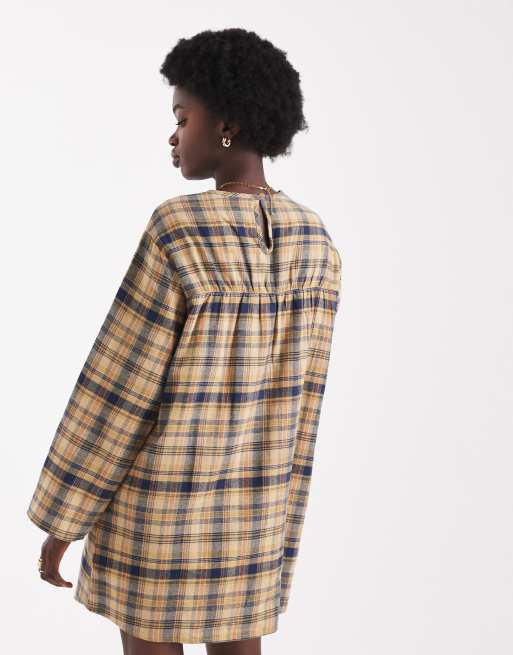 Native youth long sleeve dress in yellow check , 4 of 4