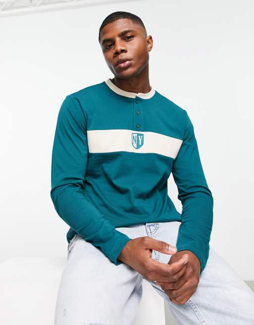 Native Youth long sleeve placket t-shirt in green