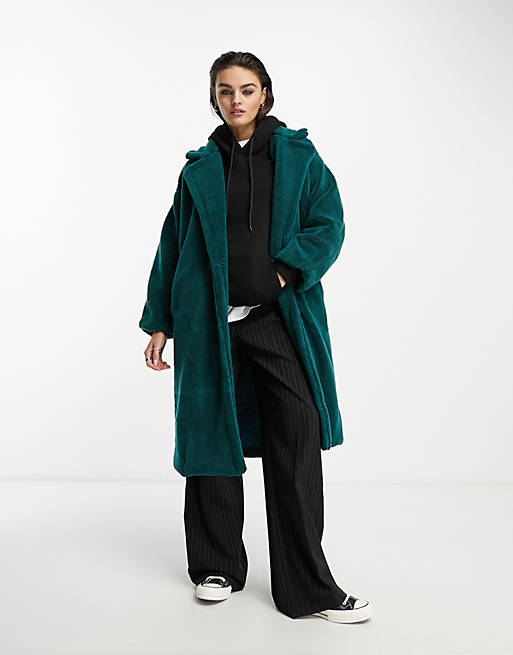 Native Youth longline borg teddy overcoat in teal | ASOS