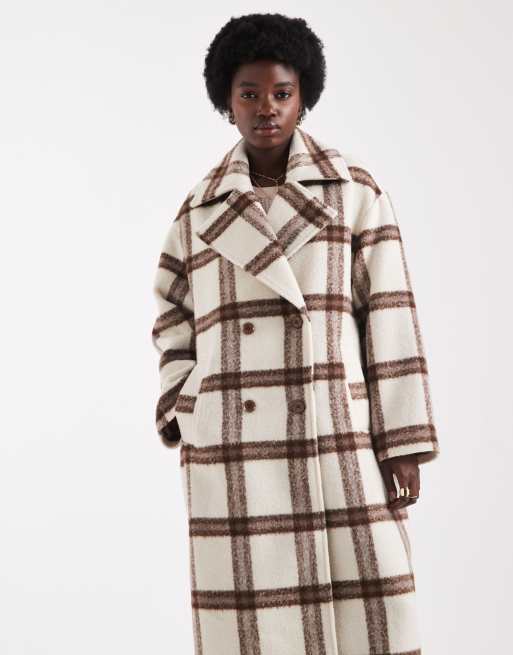 Native Youth longline gingham overcoat in brown cream | ASOS