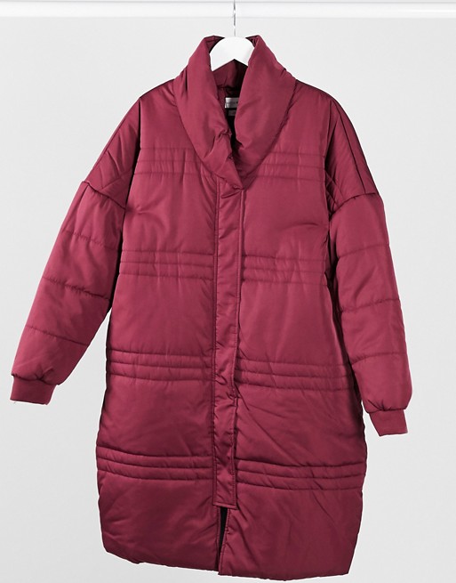 Native Youth longline puffer jacket in burgundy