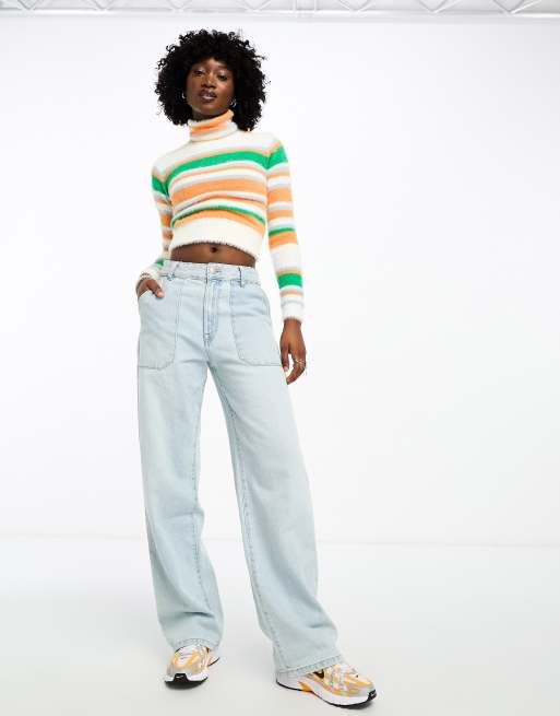 Native Youth - Maglione con collo alto a righe multicolore soffice