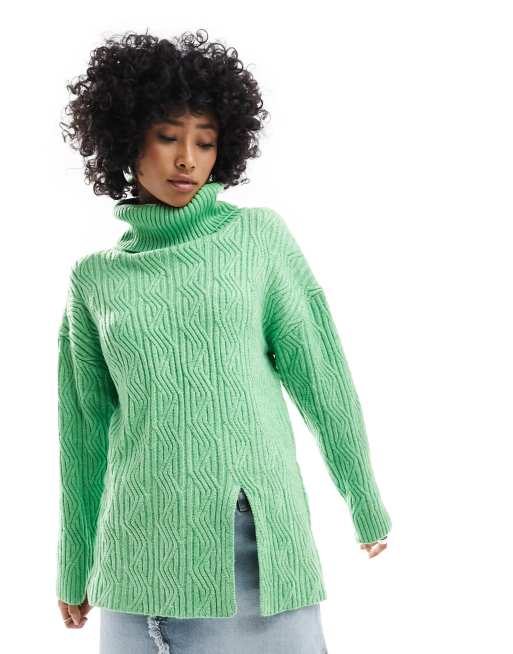 Native Youth - Maglione oversize spesso verde con collo a imbuto