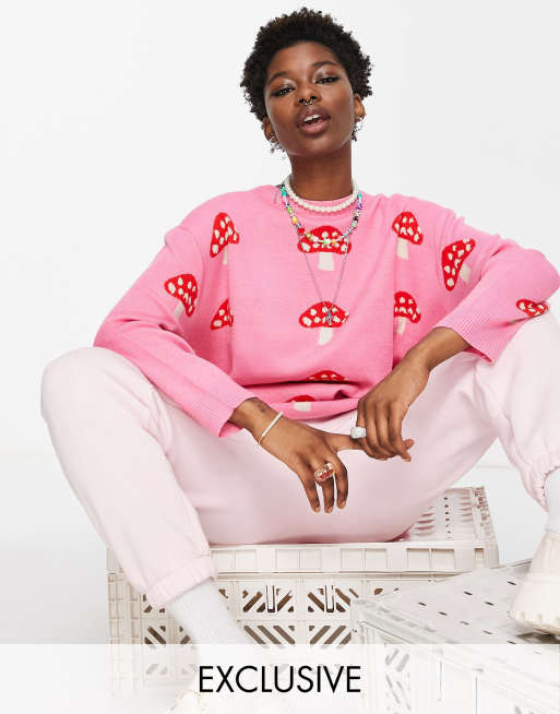Native Youth - Maglione super oversize in maglia con stampa a funghi