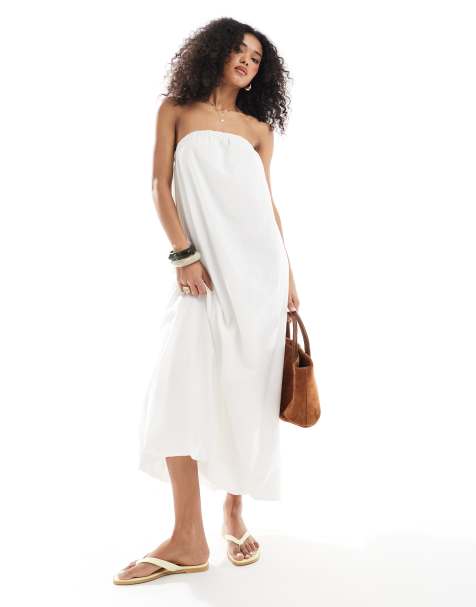 Native Youth - Maxi bandeau-jurk met linnenlook in crème - view 1