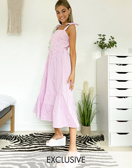  Native Youth maxi smock dress with full skirt in gingham 
