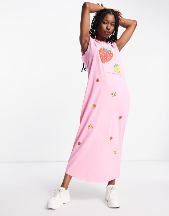 Native Youth maxi tank dress with strawberries print