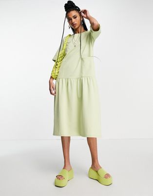 Native Youth midi smock dress with pockets in light green